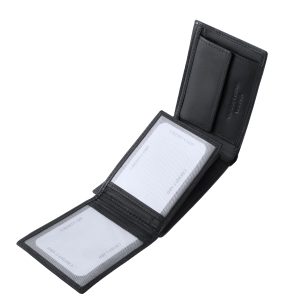 Valódi bőr férfi pénztárca, mely puha, kellemes tapintású marhabőr felhasználásával készült. Külső átkapcsoló füllel biztonságosan zárható.