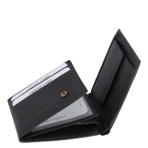 Valódi bőr férfi pénztárca, mely puha, kellemes tapintású marhabőr felhasználásával készült. Külső átkapcsoló füllel biztonságosan zárható.