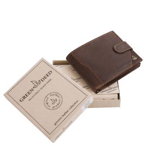 Elegáns, GreenDeed fém-logós férfi pénztárca különleges, valódi bőr felülettel, kellemes hatást keltő, minőségi díszdobozban.