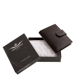 Prémium minőségű márkacsaládunk, új valódi bőr kártyatartó modellje RFID védelemmel, elegáns fényes, csíkbetétes külsővel, minőségi díszdobozban.