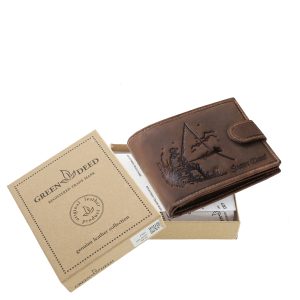 Horgász motívumos, natúr stílusú, igényes és minőségi GreenDeed valódi bőr férfi pénztárca, stílusban hozzáillő díszdobozos csomagolással.