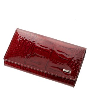 Prémium minőségű, dekoratív lakkozott bőrből készült piros női divat pénztárca, melynek mintázatát a krokodil bőr ihlette. Díszdobozban!