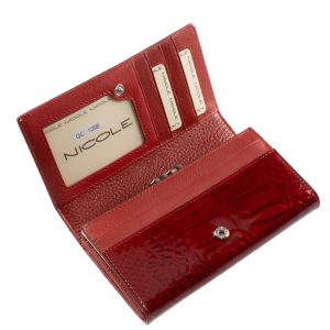 Prémium minőségű, dekoratív lakkozott bőrből készült piros női divat pénztárca, melynek mintázatát a krokodil bőr ihlette. Díszdobozban!