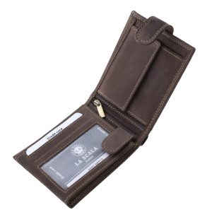 Stílusos dupla díszvarrással díszített valódi bőr férfi pénztárca matt felülettel, praktikus belsővel, igényes díszdobozos csomagolásban.