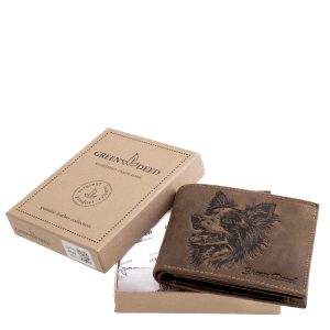 Valódi bőr pénztárca, melynek fedelén border collie igényes mintázata látható, kutya mintás kollekciónk új és minőségi, díszdobozos terméke.