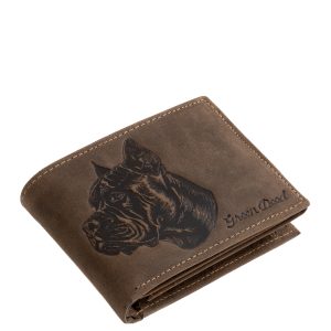 Valódi bőrből készült pénztárca, amelyet a cane corso kutyafajtát ábrázoló grafikával, kutyás bőr pénztárca kollekciónk új modellje díszdobozos kivitelben.