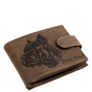 Cane Corso kutyafajtát ábrázoló grafikával készült valódi bőr pénztárca, mely kutyás pénztárca kollekciónk új modellje minőségi díszdobozos kivitelben.