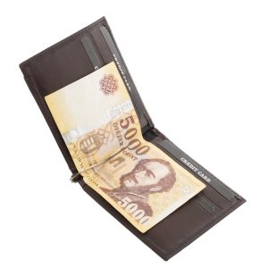 Férfi prémium minőségű, valódi bőrből készült kisméretű bőr dollártárca, amely kialakítása révén elegáns és praktikus eszköz.