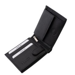 Klasszikus kialakítású, elegáns és minőségi férfi bőr pénztárca, amely valódi bőrből készült, körben stílusos szürke dísztűzéssel.