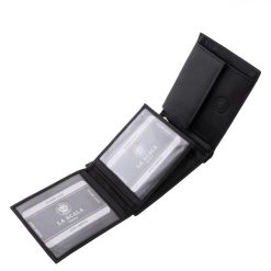 Klasszikus kialakítású, elegáns és minőségi férfi bőr pénztárca, amely valódi bőrből készült, körben stílusos szürke dísztűzéssel.