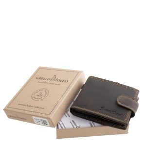 Ez a GreenDeed valódi bőr férfi pénztárca klasszikus kialakítással és stílusos vintage jellegű megjelenéssel rendelkező díszdobozos modell.