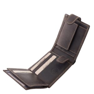 Ez a GreenDeed valódi bőr férfi pénztárca klasszikus kialakítással és stílusos vintage jellegű megjelenéssel rendelkező díszdobozos modell.