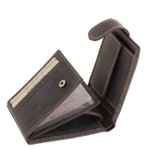 Ez a GreenDeed valódi bőr férfi pénztárca klasszikus kialakítással és stílusos vintage jellegű megjelenéssel rendelkező díszdobozos modell.