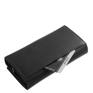 Nagy méretű, valódi bőr női pénztárca divatos külső dizájnnal, minőségi és mutatós La Scala díszdobozban. Fekete és piros színekben gyártott modell.