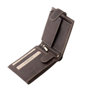 Díszdobozos, prémium minőségű, valódi bőr pénztárca, amelyet egy részletgazdag oroszlán minta díszít, kiemelve a termék karakteres és elegáns megjelenését.