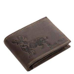 Ez a valódi minőségi bőrből készült bőr pénztárca egyedi megjelenésével és időtálló kialakításával hódít, melyhez a tacskó minta nagyban hozzájárul.