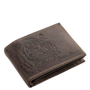 Minőségi, valódi bőr pénztárca egyedi külsővel, mivel fedelét egy tigris minta díszíti, valamint stílusos díszdobozba csomagolt modell.