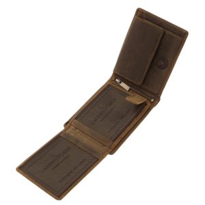 Természetességet sugárzó, minőségi, valódi bőr pénztárca, férfi vásárlóink számára tervezett, hatékony és biztonságos kialakítással, natúr stílusban.