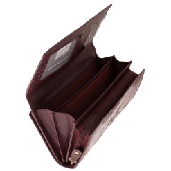 Ez a nagyméretű, divatos női bőr pénztárca nemcsak praktikus, hanem igazán egyedi is, köszönhetően a felületét díszítő, lézer-vágott virágmintáknak.