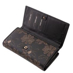 Sokoldalú, nagyméretű valódi bőr női pénztárca, fedelét virágmintás lézer-vágott motívum díszíti és divatos színekben érhető el webshopunkban.