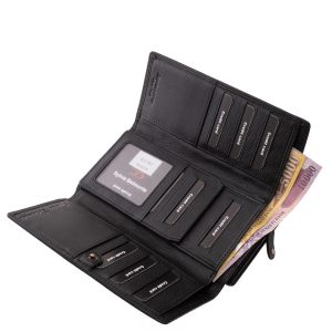 Sokoldalú, nagyméretű valódi bőr női pénztárca, fedelét virágmintás lézer-vágott motívum díszíti és divatos színekben érhető el webshopunkban.