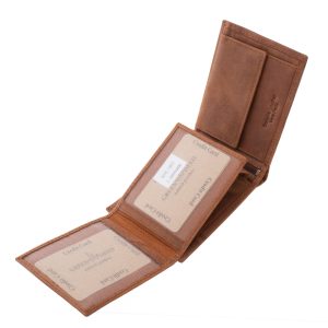 Ez a valódi bőr férfi pénztárca barna és szürke színekben érhető el, letisztult, sportosan elegáns és természetes megjelenéssel, díszdobozban.
