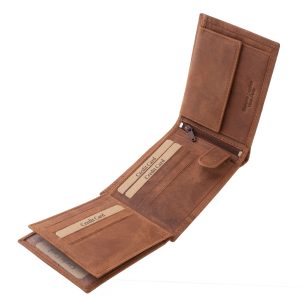 Ez a valódi bőr férfi pénztárca barna és szürke színekben érhető el, letisztult, sportosan elegáns és természetes megjelenéssel, díszdobozban.