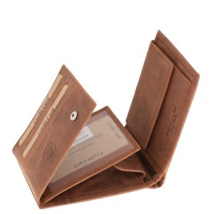 Ez a valódi bőr férfi pénztárca barna és szürke színekben érhető el, letisztult, sportosan elegáns és természetes megjelenéssel, díszdobozban.