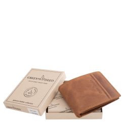 Ez a valódi bőr férfi pénztárca barna és szürke színekben érhető el, letisztult, sportosan elegáns és természetes megjelenéssel, díszdobozban.