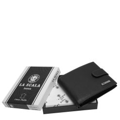 Ez az elegáns, valódi bőr férfi pénztárca modell a La Scala márka, új díszdobozban kapható minőségi terméke, fedelén stílusos fémlogóval.