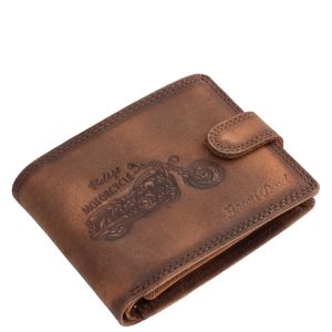 Karakteres megjelenésű, prémium minőségű valódi bőr férfi pénztárca, amelyet a motoros életérzés és a vintage stílus ihletett.