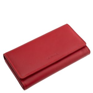 LA SCALA logóval díszített nagyméretű puha bőr női pénztárca praktikus belsővel. Fedelének széleit dupla soros dísztűzés teszi mutatóssá.