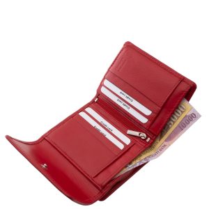 Kisméretű női pénztárca mely minőségi valódi bőr anyagból készült, praktikus kialakítású belsővel rendelkező divatos megjelenésű modell.