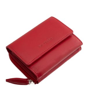 Divatos piros színű női pénztárca, puha tapintású valódi bőr modell a La Scala márkacsalád új, praktikus kialakítású, minőségi terméke.