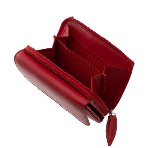 Divatos piros színű női pénztárca, puha tapintású valódi bőr modell a La Scala márkacsalád új, praktikus kialakítású, minőségi terméke.