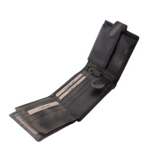 Ez a valódi bőrből készült, vintage stílusú férfi bőr pénztárca karakteres, sas mintás fedéllel és praktikus, patentos átkapcsoló pánttal készült.