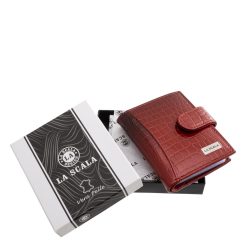 Dekoratív és igazán divatos modellünk ez a valódi bőr, La Scala márkás, croco mintás, álló elrendezésű kártyatartó, minőségi díszdobozban.