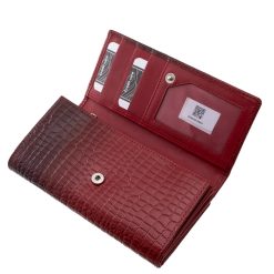 Praktikus kialakítású, nagyméretű, különleges, croco mintás, valódi bőr, női pénztárca, hozzáillő elegáns megjelenésű díszdobozban.