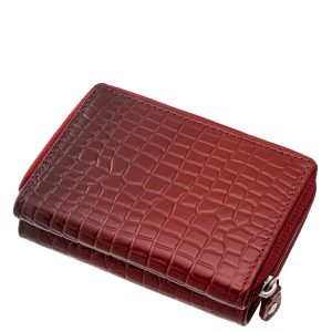 Kiváló minőségű, divatos, valódi bőr, croco mintás, fényes, kis méretű női pénztárca modell, fedél részén La Scala fémlogóval, díszdobozban szállítva.