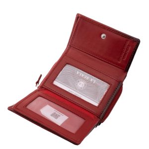 Kiváló minőségű, divatos, valódi bőr, croco mintás, fényes, kis méretű női pénztárca modell, fedél részén La Scala fémlogóval, díszdobozban szállítva.