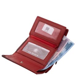 Kiváló minőségű, divatos, valódi bőr, croco mintás, fényes, kis méretű női pénztárca modell, fedél részén La Scala fémlogóval, díszdobozban szállítva.