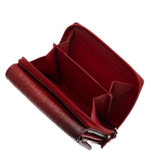 Kiváló minőségű, divatos, valódi bőr, croco mintás, fényes, kis méretű női pénztárca modell, fedél részén La Scala fémlogóval, díszdobozban szállítva.