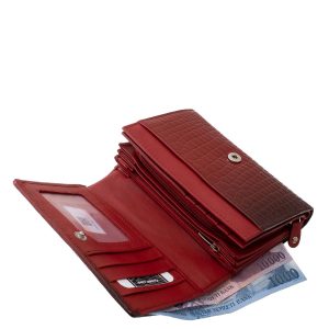 Divatos croco mintás, valódi bőr, praktikus, közepes méretű női pénztárca, La Scala fémlogóval díszítve , elegáns és minőségi díszdobozban.