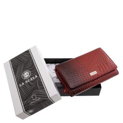 Divatos croco mintás, valódi bőr, praktikus, közepes méretű női pénztárca, La Scala fémlogóval díszítve , elegáns és minőségi díszdobozban.