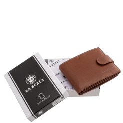 Ez a prémium minőségű, kisméretű, valódi bőr férfi pénztárca a La Scala márkacsalád elegaáns megjelenésű fényes külsejű, díszdobozos modellje.