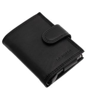 Praktikus fém kártyatartó tokkal ellátott valódi bőr kártyatartó modell, mely minőségi La Scala márkás termékünk. Külső átkapcsolóval ellátva.