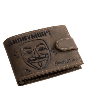 Egyedi és modern valódi bőr, GreenDeed márkás férfi pénztárca modell, Anonymous motívummal, minőségi díszdobozban szállítva.
