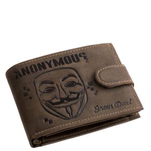Egyedi és modern valódi bőr, GreenDeed márkás férfi pénztárca modell, Anonymous motívummal, minőségi díszdobozban szállítva.