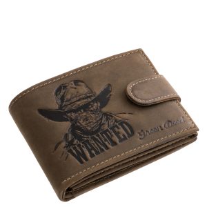 A western világ szerelmeseinek készült, egyedi, valódi bőr férfi pénztárca, amelynek fedelét „WANTED” felirat és banditát ábrázoló grafika díszíti.