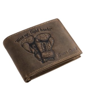 GreenDeed márkás, kiváló minőségű, valódi bőr, stílusos, modern megjelenésű egyedi, boksz mintás férfi pénztárca modell, természetes hatású díszdobozban.